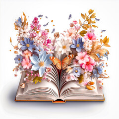 Livre ouvert avec des fleurs - Générative IA