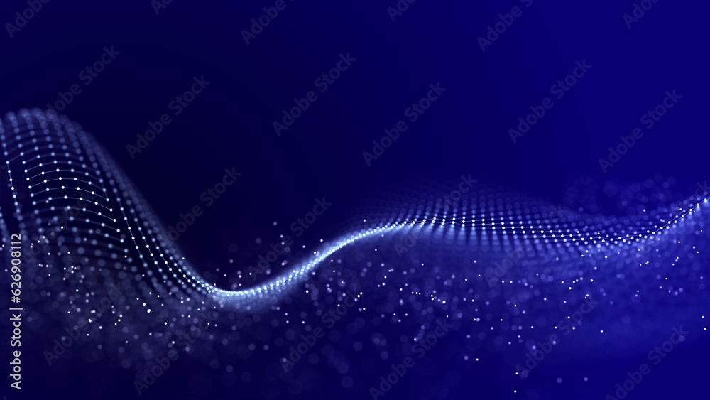 Poster abstract background grid of interlacing lines and dots. futuristic blue particle wave. structure of 