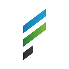 Blue and Green Letter F Icon with Diagonal Stripes