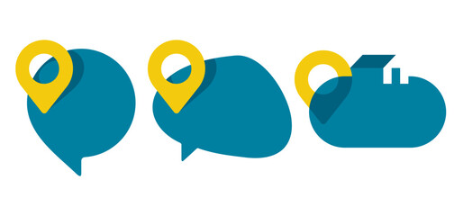 Location address shapes with yellow gps pictogram