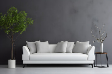 Fototapeta na wymiar Modern White Sofa Elegance in a Modern Living Room - Generative AI