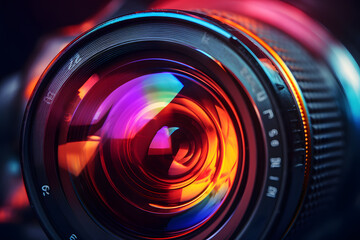 Colorful Reflections in Close-Up Camera Lenses - Generative AI