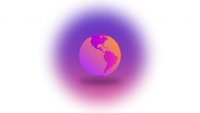 3D simple animation of rotating globe of Earth in pink yellow colors and white vignette, 4K eco live wallpaper