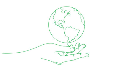 Hands holding globe earth environment line art illustration style vector eps 10