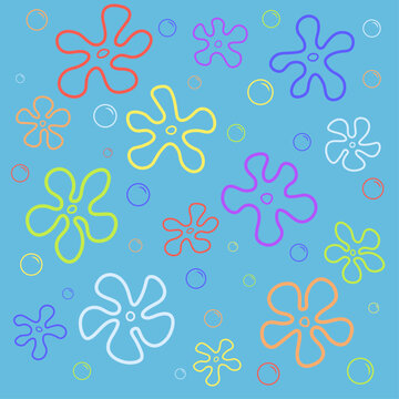 Background with flowers and bubbles. Vector