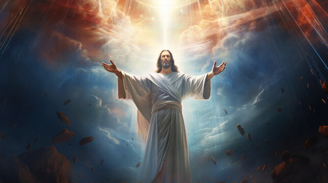 An awe-inspiring depiction of the Divine Mercy, with Jesus extending his hand in a gesture of compassion and forgiveness Generative AI