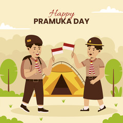 Hand drawn happy scout day august 14 Indonesian festival day. Flat vector illustration isolated on white background