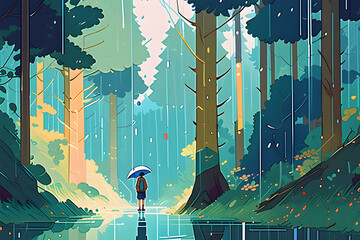Rainy morning forest.
Generative AI
