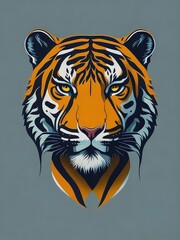 Illustration of a tiger's intense gaze up close on a neutral background