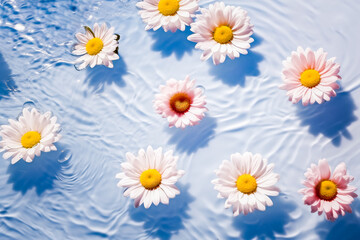 Obraz premium Marguerites flottant sur l'eau au soleil - Générative ia