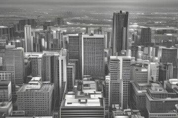 Skyline of a large town with skyscrapers in grey. Town background. Generative AI.