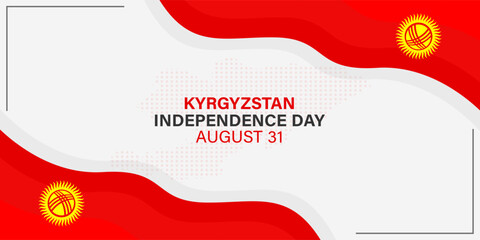 August 31, independence day kyrgyzstan. Kyrgyzstan flag ribbon shape. National holiday 31th of august. Greeting card, vector. Translation:31 august Independence Day of Kyrgyzstan