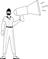 The derision is holding a bullhorn . hour concept . bootleg and lacuna analogue hit. Trendy style, Vector Illustration