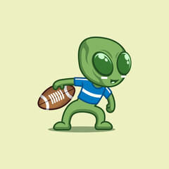cute cartoon alien playing rugby
