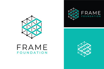 Hexagon Initial Letter F Frame Framework with Wire Structure Modern logotype Lettering logo design