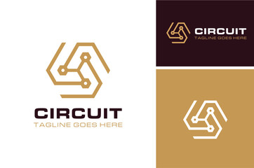 Simple Hexagon Circuit Link Wire Rotation for Futuristic Modern Network Connection Digital Technology logo design