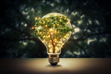 New ideas, business growth, light bulb with plant. Beautiful illustration picture. Generative AI