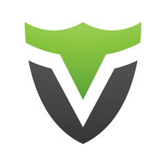 Green and Black Shield Shaped Letter V Icon