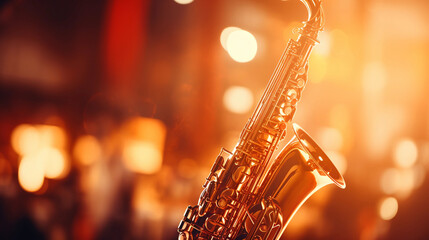 close - up of saxophone keys being played, dynamic movement, golden brass reflecting stage lights, jazz club atmosphere, warm tones, impressionist style - obrazy, fototapety, plakaty