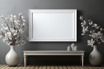 Large empty white mockup frame. Luxurious and minimalist room decoration. A comfortable space