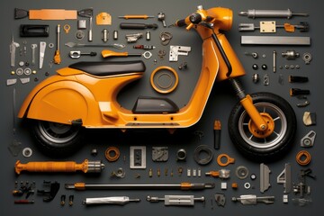 Scooter layout, deconstructed, Beautiful illustration picture. Generative AI