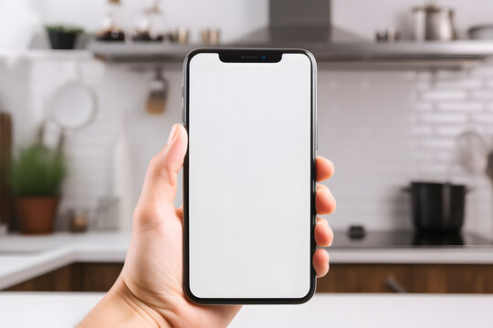 Connected in the Kitchen - Blank Smartphone and E-commerce - Generative AI