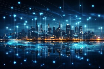 Fototapeta na wymiar Smart city and big data connection technology. Beautiful illustration picture. Generative AI