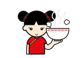 ラーメンを持つチャイナ服の女の子