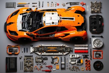 Supercar layout, deconstructed. Beautiful illustration picture. Generative AI