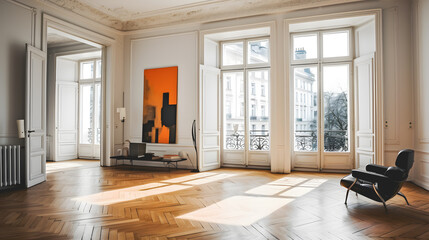 L'intérieur d'un appartement Haussmannien à Paris. - obrazy, fototapety, plakaty