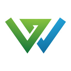 Green and Blue Letter W Icon with Intersecting Lines