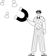 The derision is holding a attract chain chain mail knight that attracts persecute . hour concept . blacken and ashen linear stylus. Trendy style, Vector Illustration