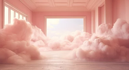 Photo sur Plexiglas Couleur saumon Generative AI, Pink magenta fantastic 3d clouds in the room interior, sky and landscape. Gentle colors and with bright lights..
