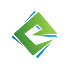 Green and Blue Square Diamond Letter E Icon