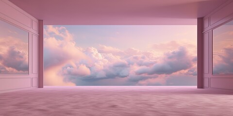 Generative AI, Pink magenta fantastic 3d clouds in the room interior, sky and landscape. Gentle colors and with bright lights..