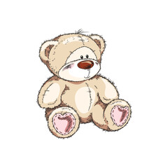 Cute teddy bear kids toy, hand drawn sketch style vector illustration isolated.