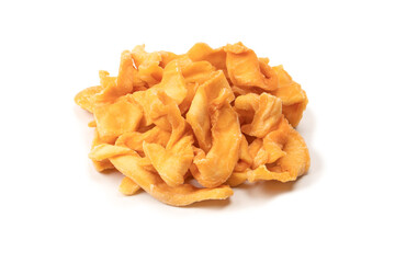 Dried melon slices isolated on a white background.