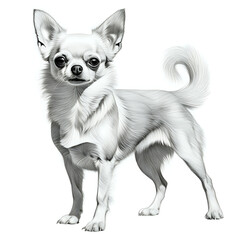 a highly detailed pencil drawing of a Chihuahua dog full body no background with subtle shadow grayscale