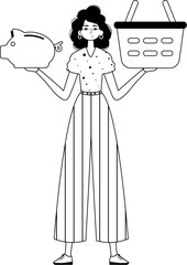 The daughter is holding a hoggish glut partake save bank and a stigmatize handcart . bootleg and white analogue stylus. Trendy style, Vector Illustration