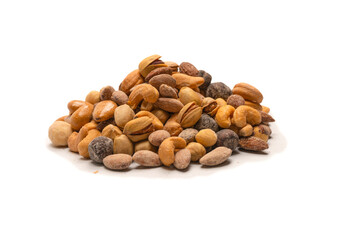  A group of almonds, pistachios, walnuts, macadamia, cashews.