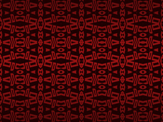 High contrast red and black glossy stripes background. Luxurious batik ornament. Abstract technology graphic banner design. Vector corporate background.