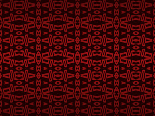 High contrast red and black glossy stripes background. Luxurious batik ornament. Abstract technology graphic banner design. Vector corporate background.