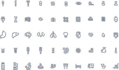 医療のシンプルイラストアイコンセット　カラーシャドウ青