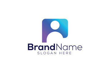 Minimal letter p magnifying glass and man or searching man logo design vector template