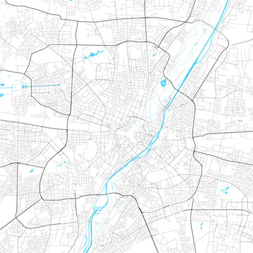 Street map art of Munich city in Deutschland. Road map of Germany. Black and white (blue) illustration of M&uuml;nchen streets. Printable poster.
