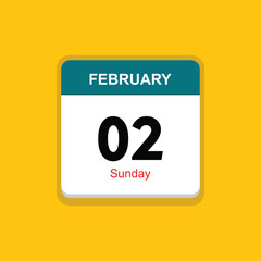 sunday 02 february icon with yellow background, calender icon