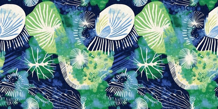  Seamless trendy underwater shell clam repeat background. Tropical modern seashell coastal pattern clash fabric coral reef border print for summer beach textile banner edge with a linen cotton effect.