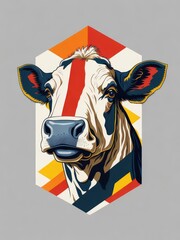 Illustration of a realistic painting of a cow's head against a neutral gray background