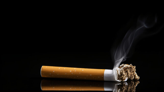 Cigarette consuming isolated on black background , World No Tobacco Day or stop smoking concept