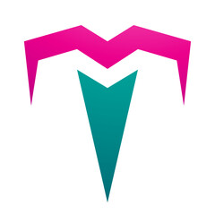 Magenta and Green Letter T Icon with Pointy Tips